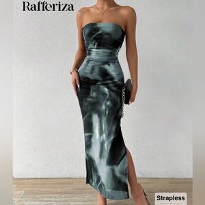 Shein grey and Black Strapless Tie Dye Tube Dress